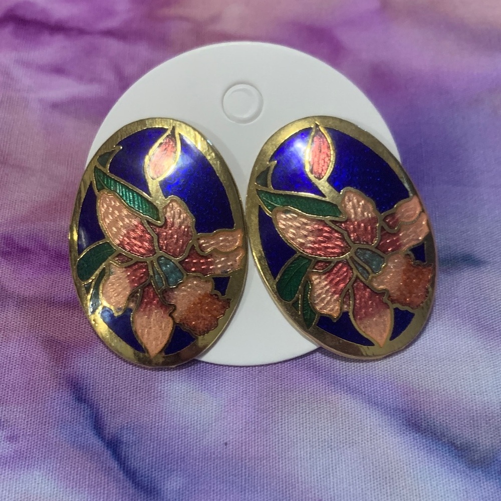 Vintage Cloisonné Floral Enamel Earrings